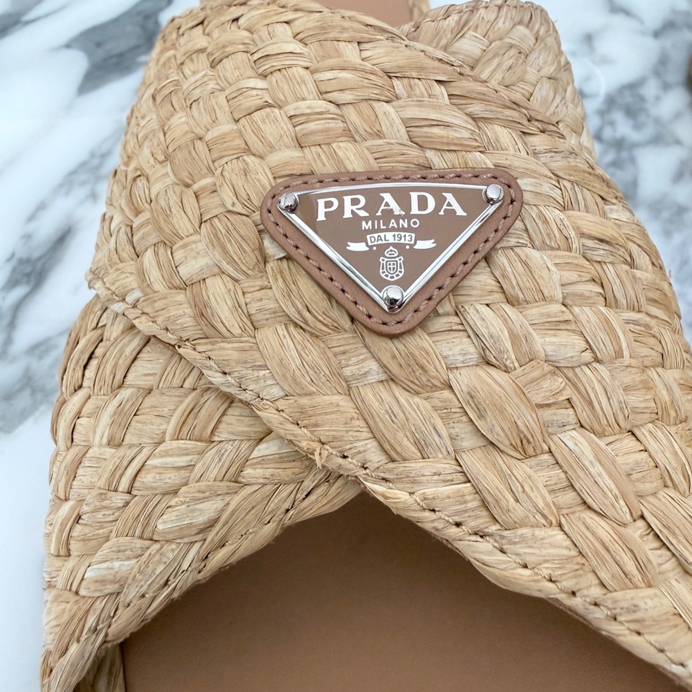 Prada Mens Woven Raffia Strap Slide Sandals Tan UK 7, 2X3142 - Picture 13 of 13
